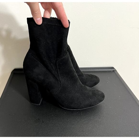 Black Block Heel Sock Booties - Picture 1 of 7